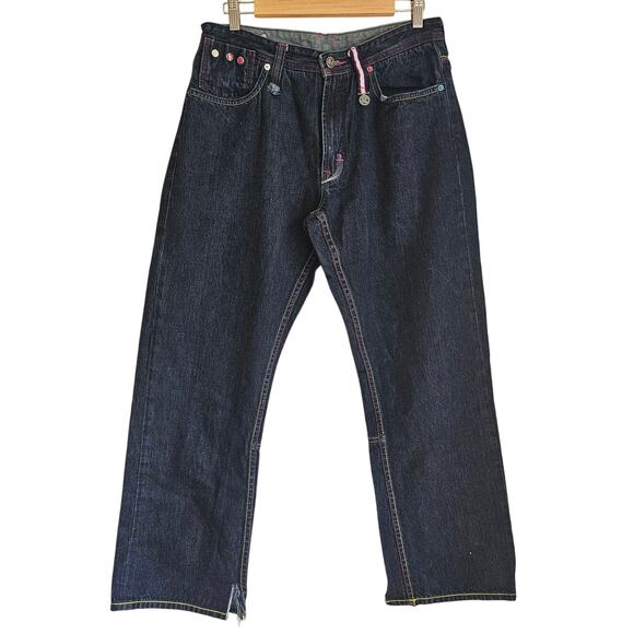 Artful Dodger Skull Design, Colored Stitching Distressed Jeans Sz 34, Y2K,  NEW - Picture 1 of 14